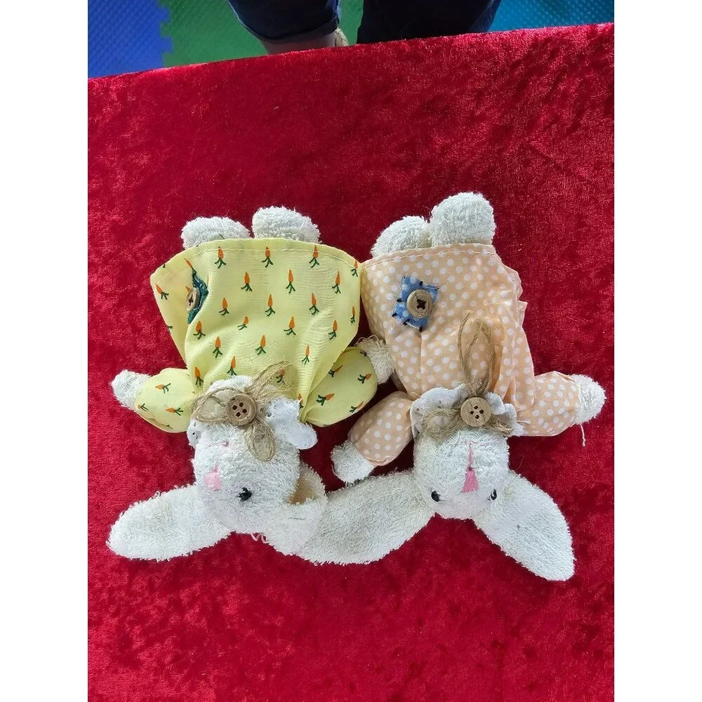 Vintage White Bunny Rabbit Dolls Floppy Ears Stuffed Plush With‎ Clothes